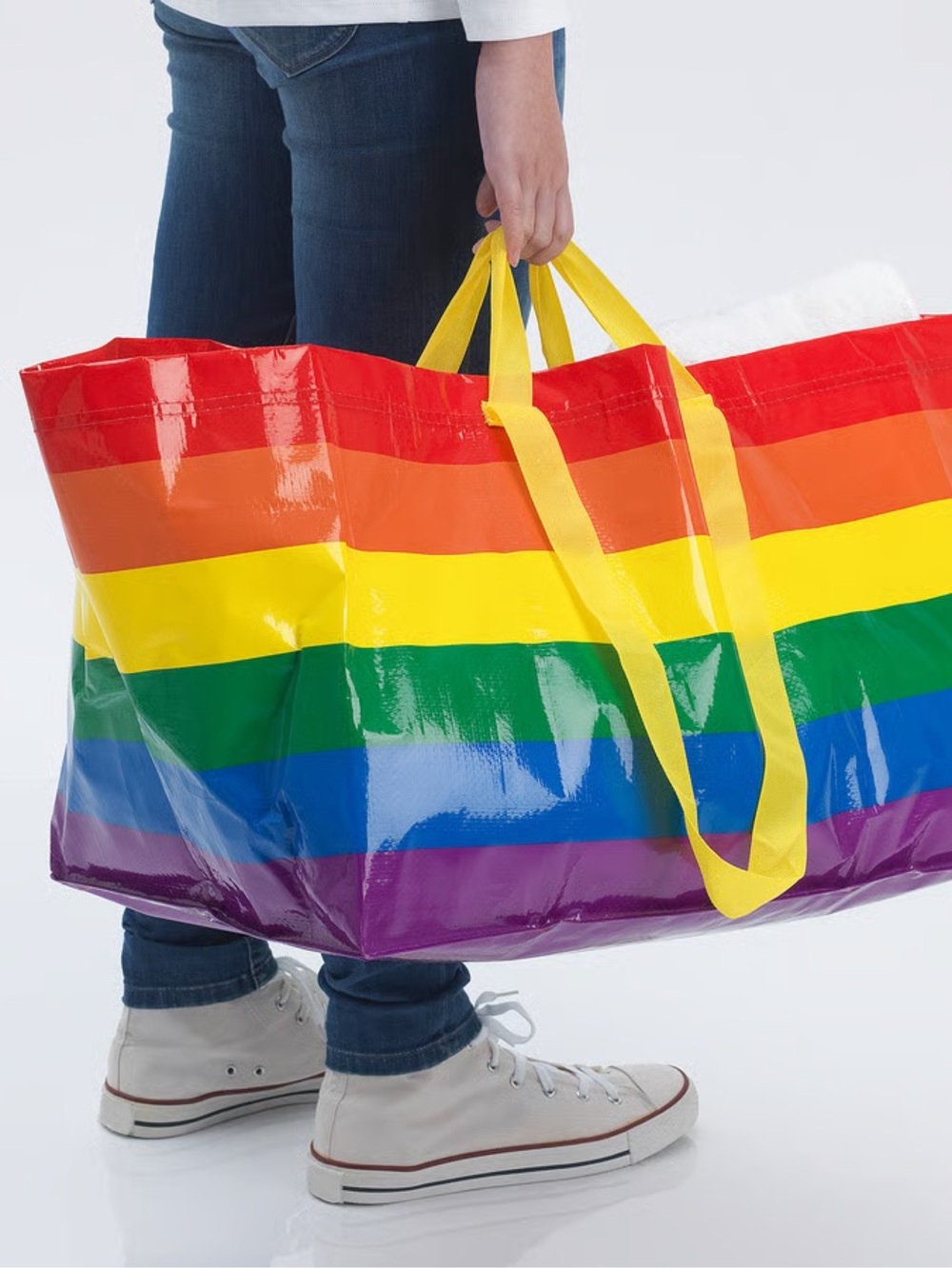 IKEA Rainbow STRORSTOMMA Reusable Tote Bags with Yellow Handles, Brand New - Picture 8 of 10